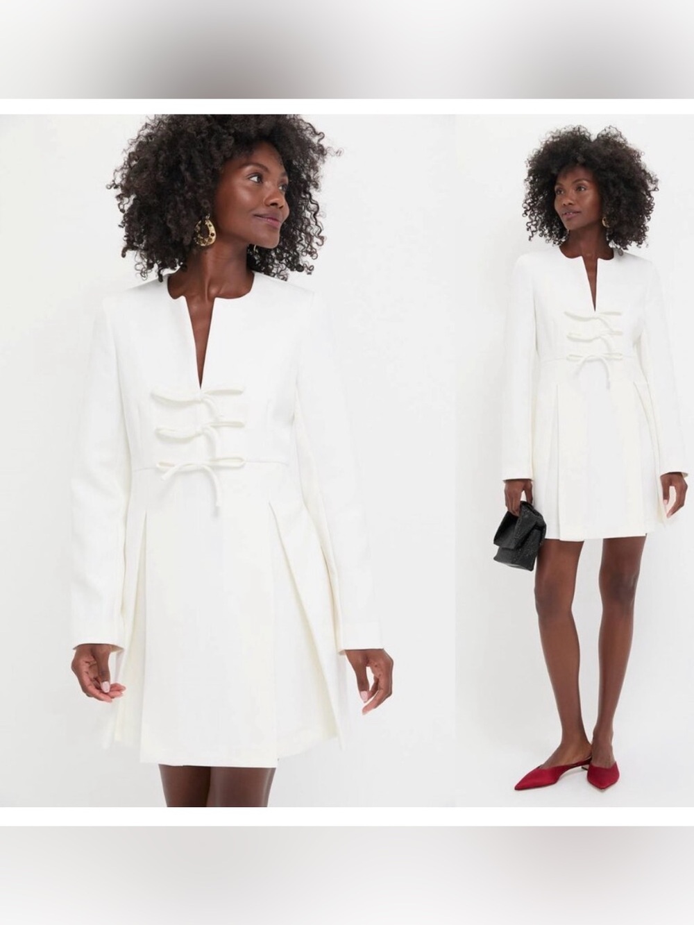 Tuckernuck NEW White Crepe Blair Bow Coat Long Sleeve Formal Mini Dress Size S